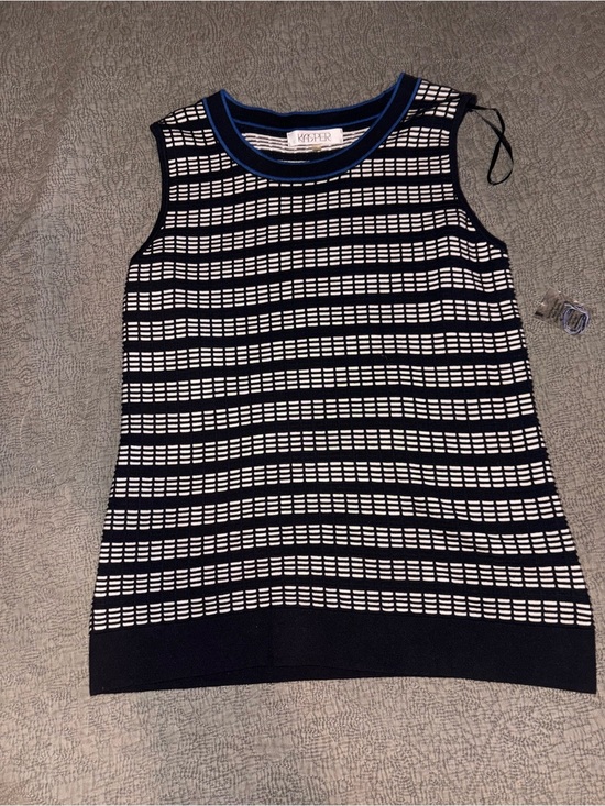 Kasper Tops - Kasper Black White Blue Sleeveless Knit Top Size Medium Geometric Career nwt